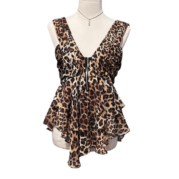 Haute Monde Tops - Haute Monde Leopard Peplum Blouse Ruffled Layers, Size Large